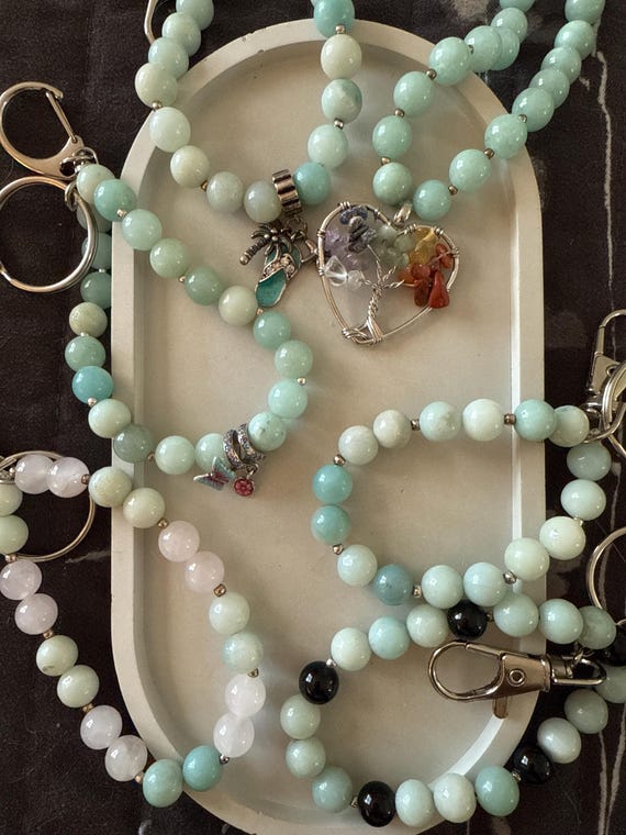 Amazonite Gemstone Crystal Key Chain.