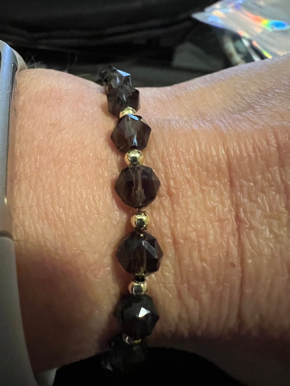 Genuine Smoky Quartz And 18k Gold Filled Bracelet