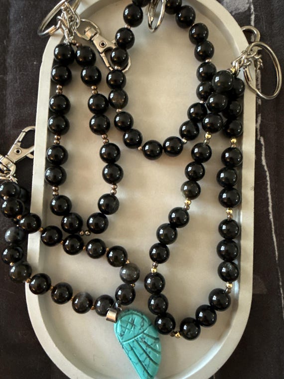 Obsidian Gemstone Crystal Keychain.