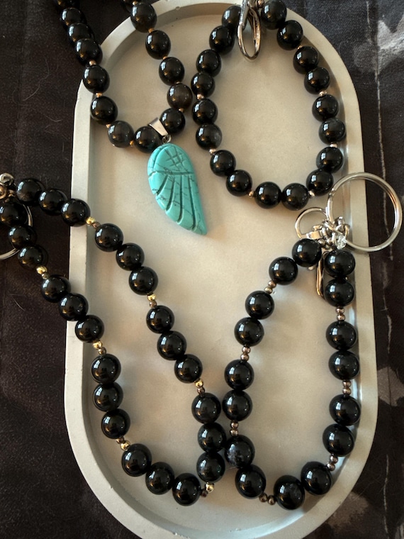 Obsidian Gemstone Crystal Keychain.