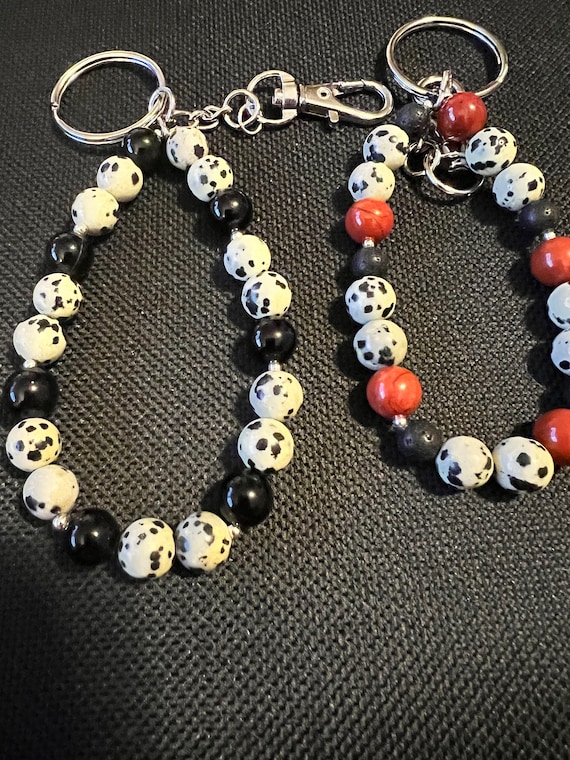 Genuine Dalmatian Jasper Keychain/Bag Charm/Wristlet/Bracelet