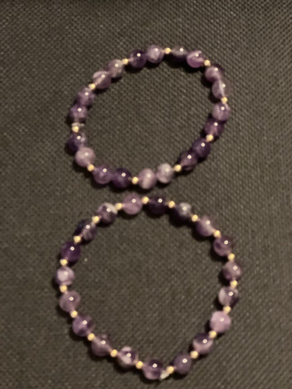 Genuine Amethyst and 18k Gold Filled Stretch Bracelet