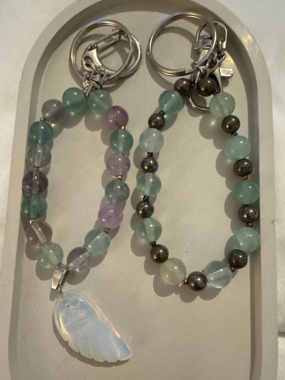 Fluorite Gemstone Crystal Keychain.