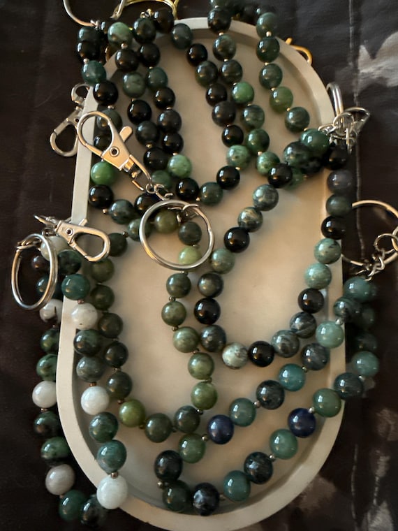 Green Jasper Gemstone Crystal Key Chain.