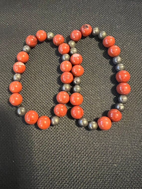 Genuine Red Jasper and Pyrite Stretch Bracelet