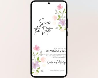floral digital save the date card for wedding with wildflowers in watercolor | digital wedding invitation | save the date floral | template