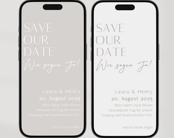 Save the Date | digital | beige | weiß | Hochzeit | digitale Einladung | Vorlage | Personalisiert | Save the Date digital