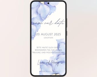 floral digital save the date card for wedding with wildflowers in watercolor | digital wedding invitation | save the date floral | template