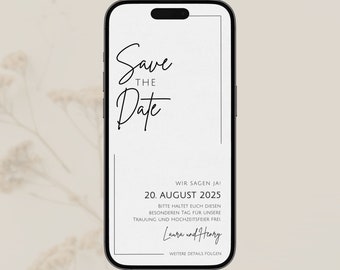 Save the Date | Minimalistisch | Digital | Hochzeit | Einladung | Vorlage | weiß | creme | Personalisiert | Versenden per Whatsapp