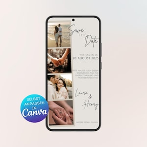 Save the date digital mit mehreren Bildern Canva Vorlage für Hochzeit | personalisierbare digitale Einladung | Save the Date whatsapp