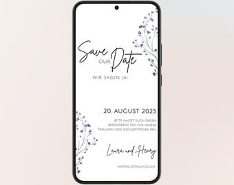 floral digital save the date card for wedding with lavender in watercolor | digital wedding invitation | save the date wildflowers