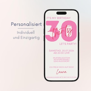 digitale Einladung 30. Geburtstag Sommer  | Einladung Geburtstag whatsapp  | Geburtstag Einladung rosa Einladung 30 Geburtstag rot