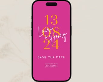 Save the Date | Digital | Pink | orange | Color blocking | wedding | Invitation | Personalized | colorful | Whatsapp | ecard