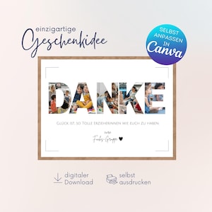 Personalisiertes Geschenk Danke | Canva Vorlage selbst bearbeiten | Danke Fotocollage | Geschenk für Erzieherin Lehrerin | Abschiedsgeschenk