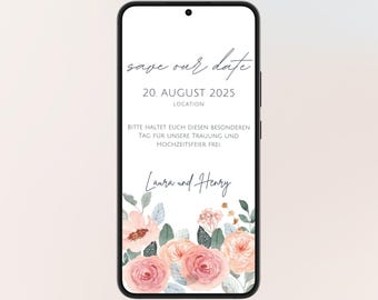 floral digital save the date card for wedding with wildflowers in watercolor | digital wedding invitation | colorful save the date | template