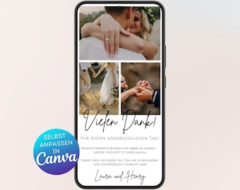Tarjetas de agradecimiento digitales para bodas con tres fotos | Tarjeta de agradecimiento personalizada para bodas | Tarjeta de agradecimiento en Canva | Tarjeta de agradecimiento para ceremonia civil