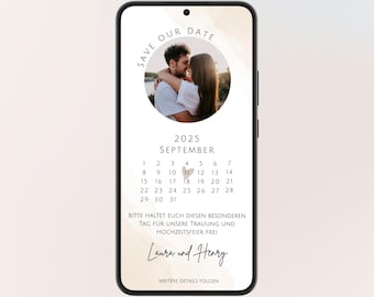 Save the Date digital Hochzeit mit Foto | Save the Date digital Hochzeit mit Kalender | Kalenderblatt | Save the Date Hochzeit | Vorlage