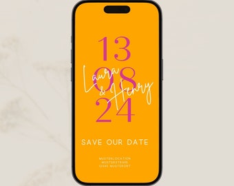 Save the Date | Digital | orange | pink | Color blocking | wedding | Invitation | Personalized | colorful | Whatsapp | ecard