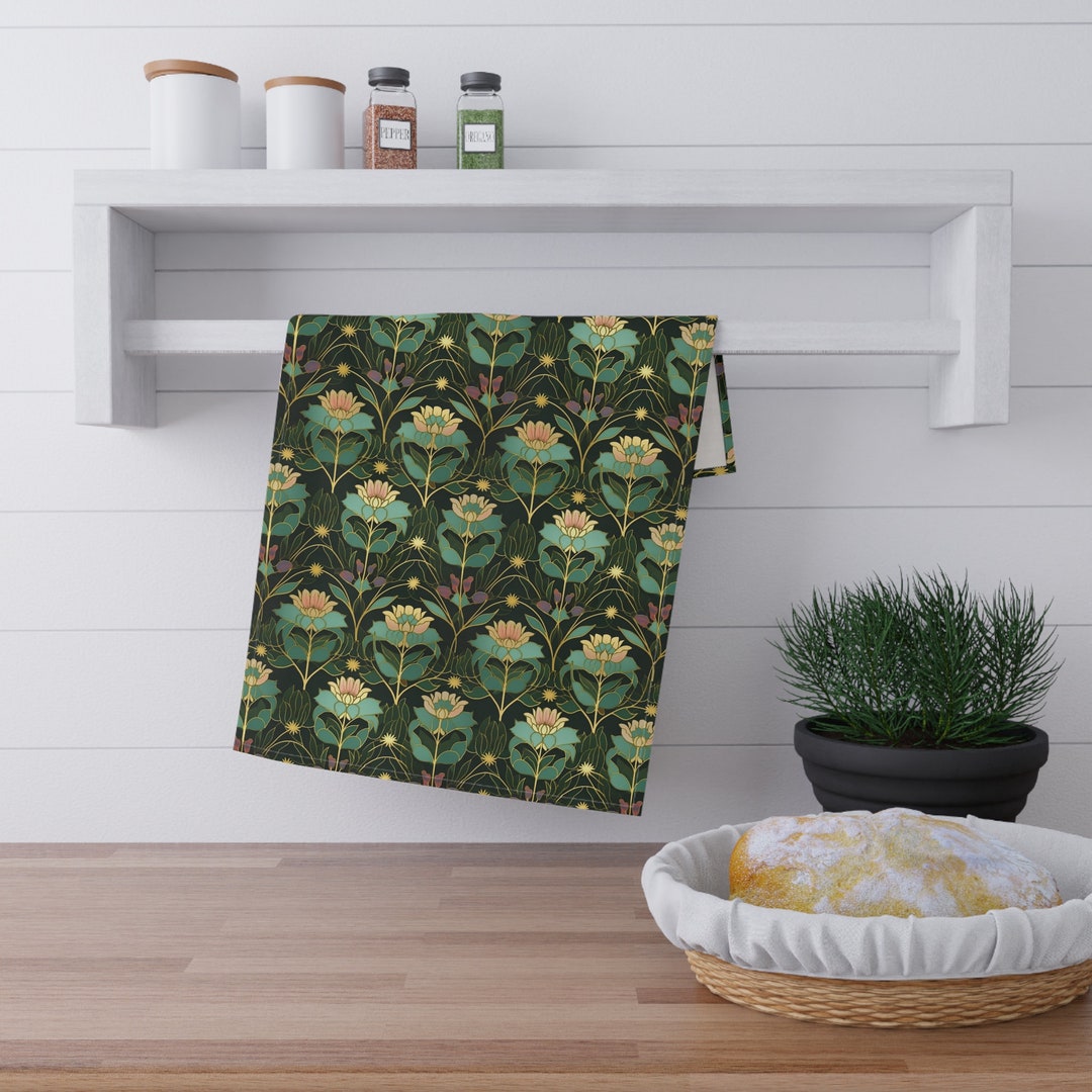 Floral Art Deco Kitchen Towel, Vintage, Retro Decor, Kitchen Towel, Tea ...