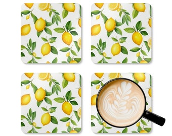 Summer Lemon Corkwood Coaster Set