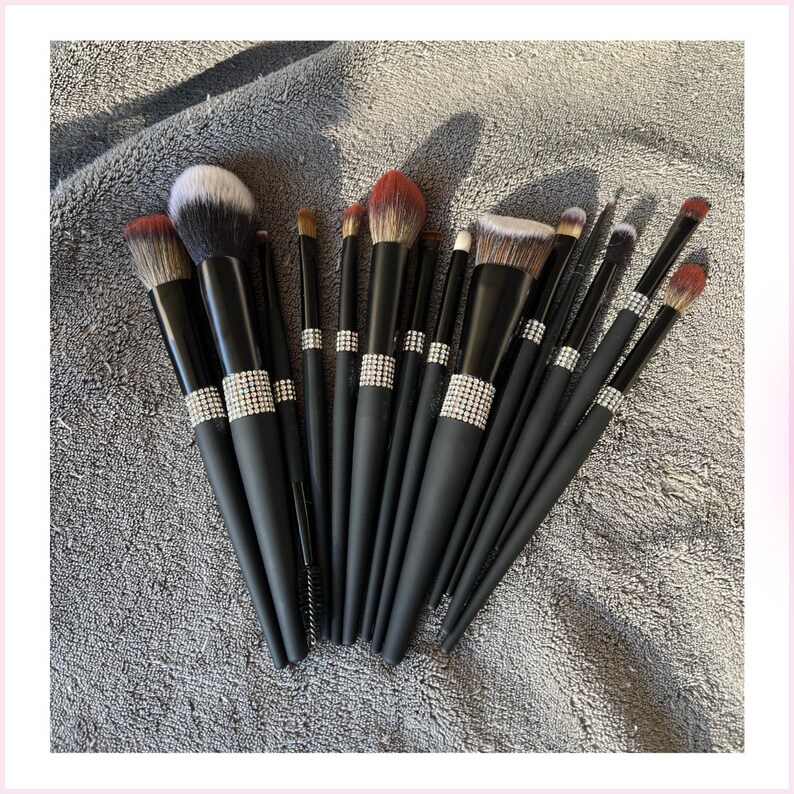 Black Makeup Brushes 14 With Rhinestones Make up Brush Set Powder
