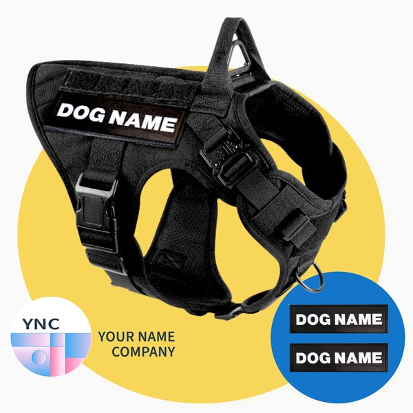 Premium Customizable Dog Harness with 2 Personalized Text Patch Sets | Tactical K-9, Military Grade, Adjustable for Medium to X-Large Dogs