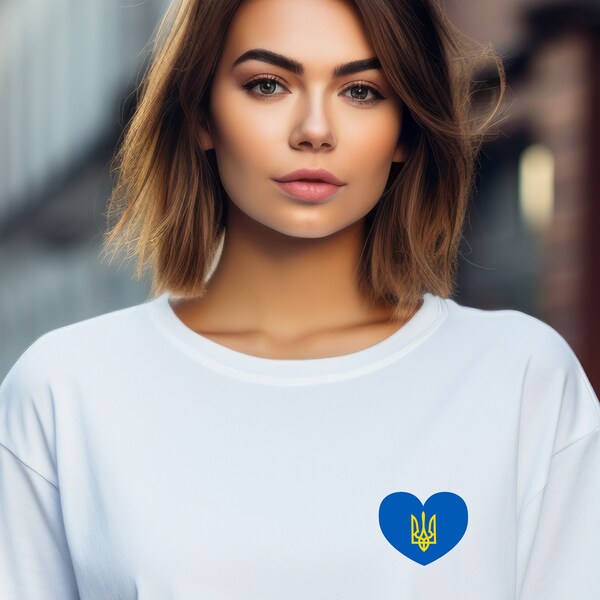 With Ukraine in the heart, Trizyb Symbol of Ukraine. Zelensky T-shirt: Support the Brave Ukrainian President