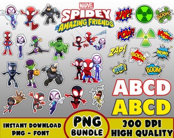 Spidey e i suoi amici PNG e font di compleanno - Download digitale