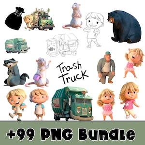 ゴミ収集車のインスタントダウンロード誕生日PNGとフォント（背景ギフト） - デジタルファイル