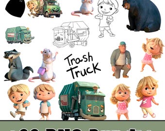 Trash Truck Instant Download Birthday PNG and Font ( Backdrop Gift ) - Digital File