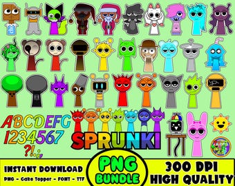 Descarga instantánea de Sprunki Birthday PNG - Adorno para tarta - Colorear y fuente - Archivo digital