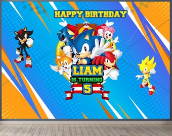 Custom Sonic Birthday Backdrop: Personalized Party Decor (Digital File, 70x100cm Adjustable Size)