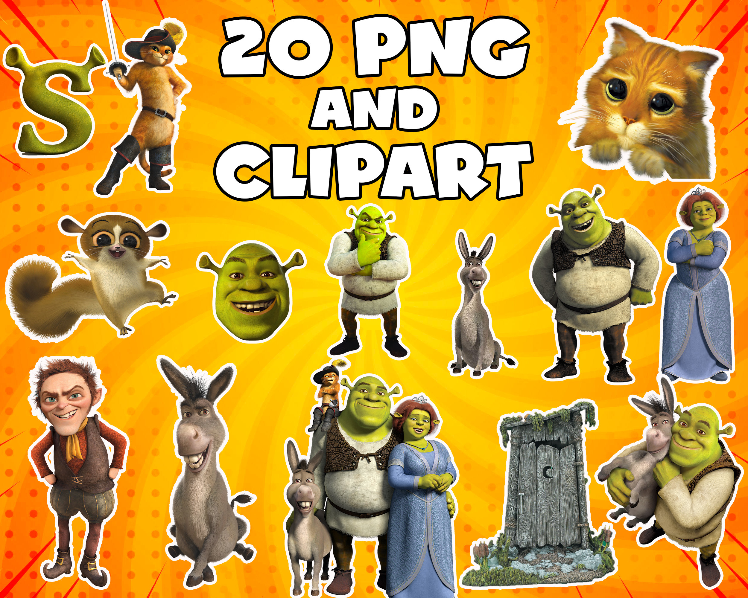 Shrek clipart 50 png images, printable Shrek png clipart, digital instant  download, sshrek birthday party clipart, transparent shrek png