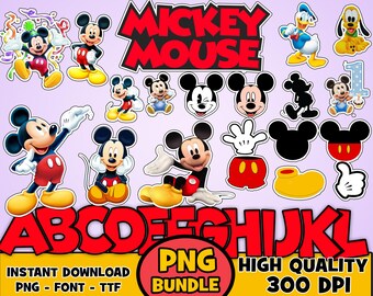 Disney Mickey Mouse téléchargement immédiat anniversaire PNG et police - fichier numérique
