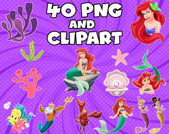 Descarga instantánea de imágenes PNG y clipart de cumpleaños de La Sirenita - Archivo digital