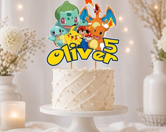 Personalized Pikachu Cake Topper: Custom Name & Age (Digital Download)