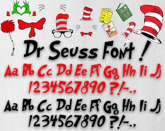 Dr Seuss Font PNG Bundle: Alphabet, Numbers, Clipart (Digital File)