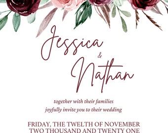 Fall Floral Wedding Invitation & Details Card