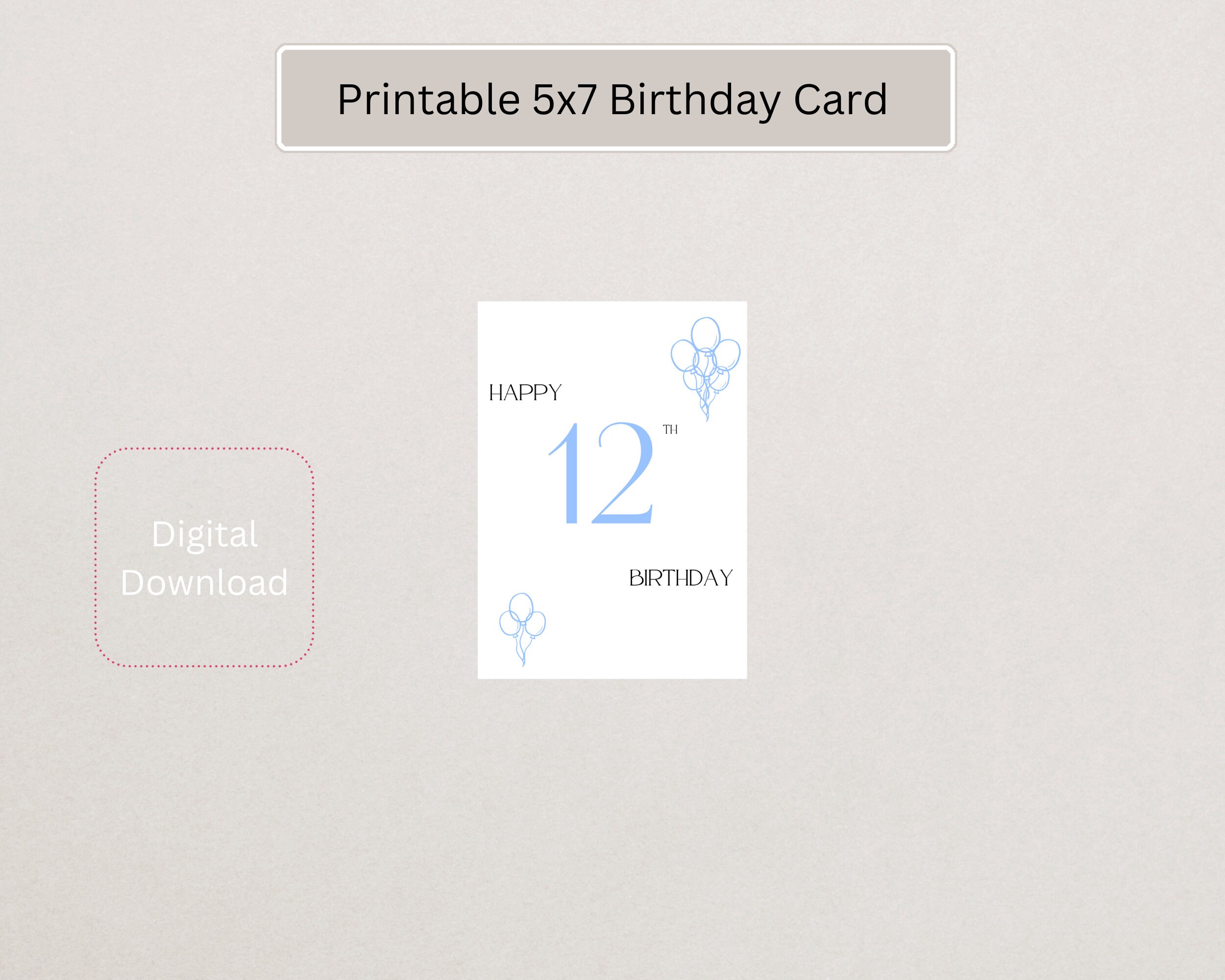 Happy 12th Birthday Printable Birthday Card Cute and Simple Instant ...