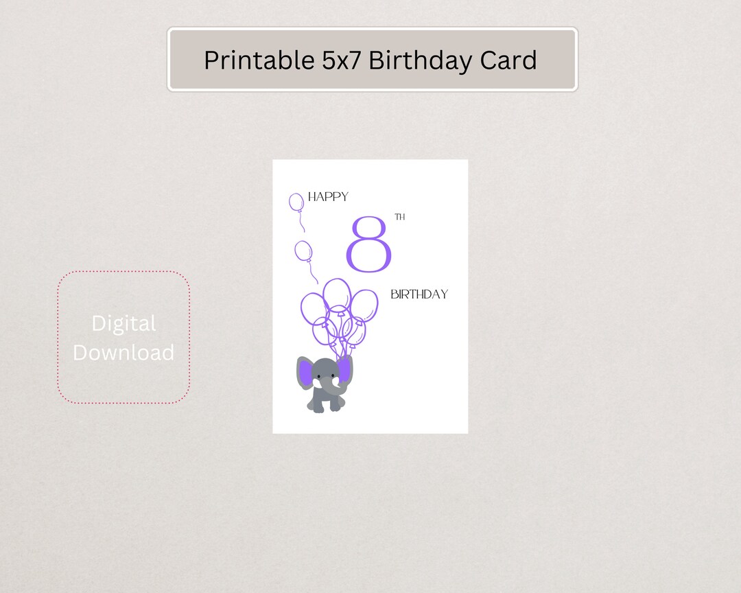 Happy 8th Birthday Printable Birthday Card Cute and Simple - Etsy