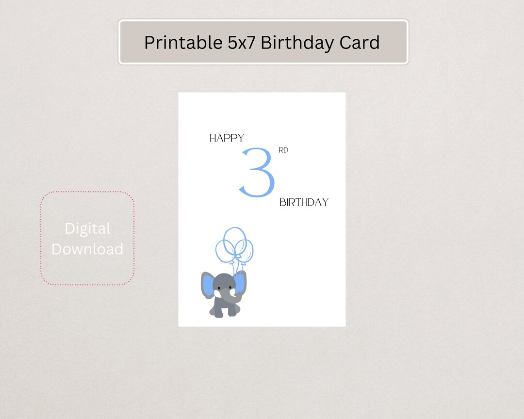 Happy 3rd Birthday Printable Birthday Card Cute and Simple - Etsy