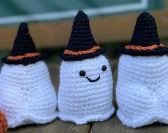 Crochet Ghost Butt Decor - Witch Hat Ghost Halloween Decoration
