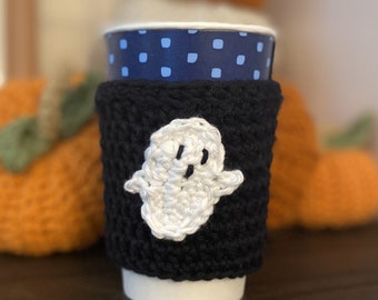 Halloween Ghost Coffee Cup Cozy - Handmade Crocheted