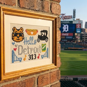 Hello Detroit Cross Stitch Pattern, Travel Souvenir (PDF Download)