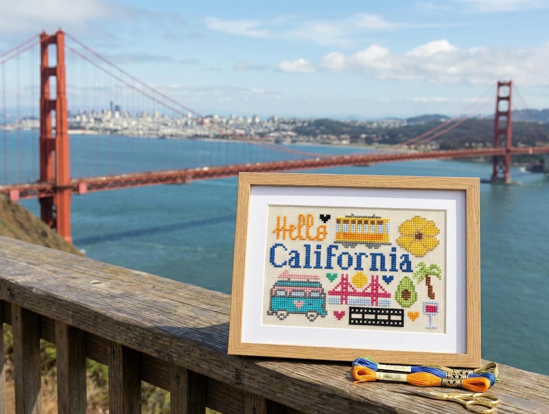 Hello California Cross Stitch Pattern - Travel Souvenir (PDF Digital ...