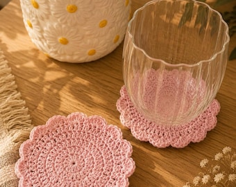 Crocheted flower coasters | 2 pieces each | Handmade table decoration | Crochet coaster | Gift idea | Assorted colors