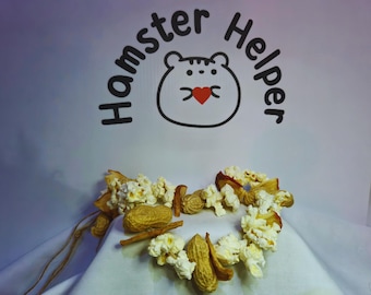 Edible Hamster Garland - Hamster Chew Toy with Popcorn, Nuts, and Apples