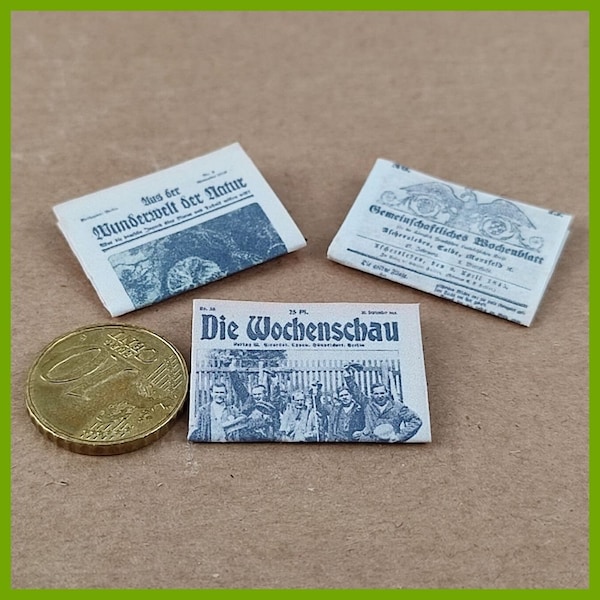 3 historische Zeitungen Miniatur Puppenhaus Diorama