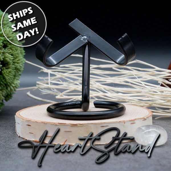 Metal Crystal Heart Stand | Black Colored Display Base | Shiny Stone Holder for Carvings & Free Forms | Crystal Store Retail Display Gift