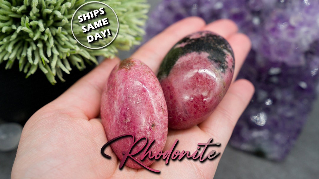 Natural High Quality Rhodonite Crystal Palm Stone Pretty Deep Pink ...